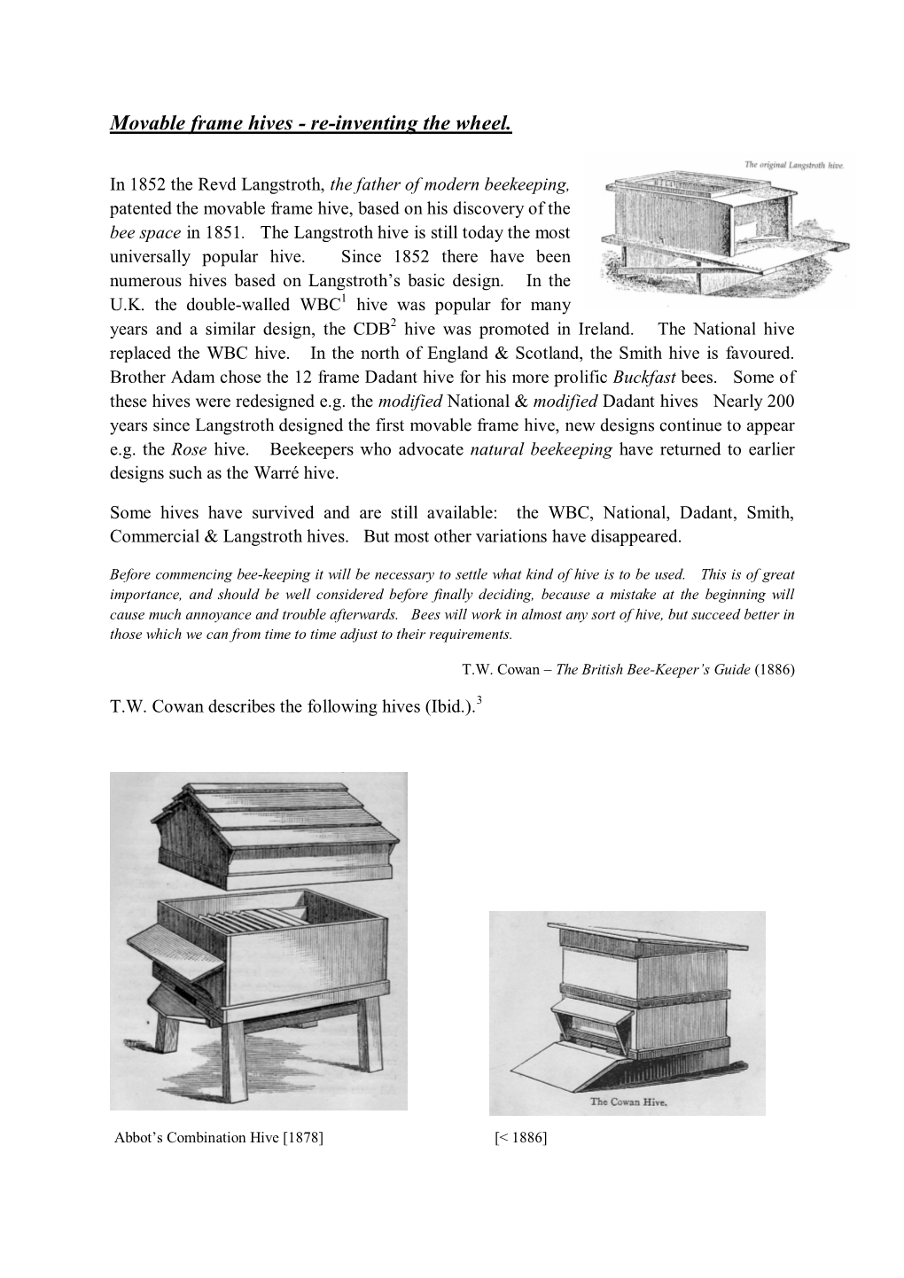 Moveable Frame Hives