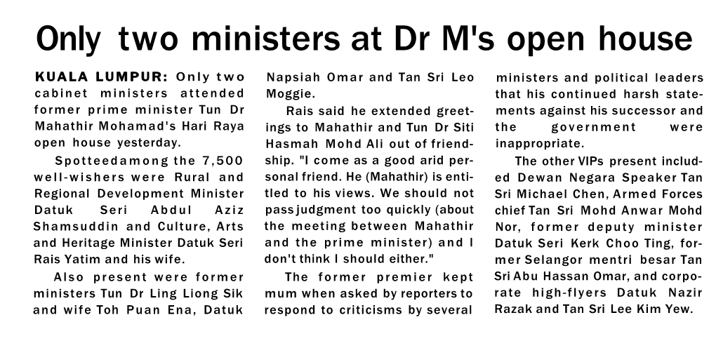Only Two Ministers at Dr M's Open House