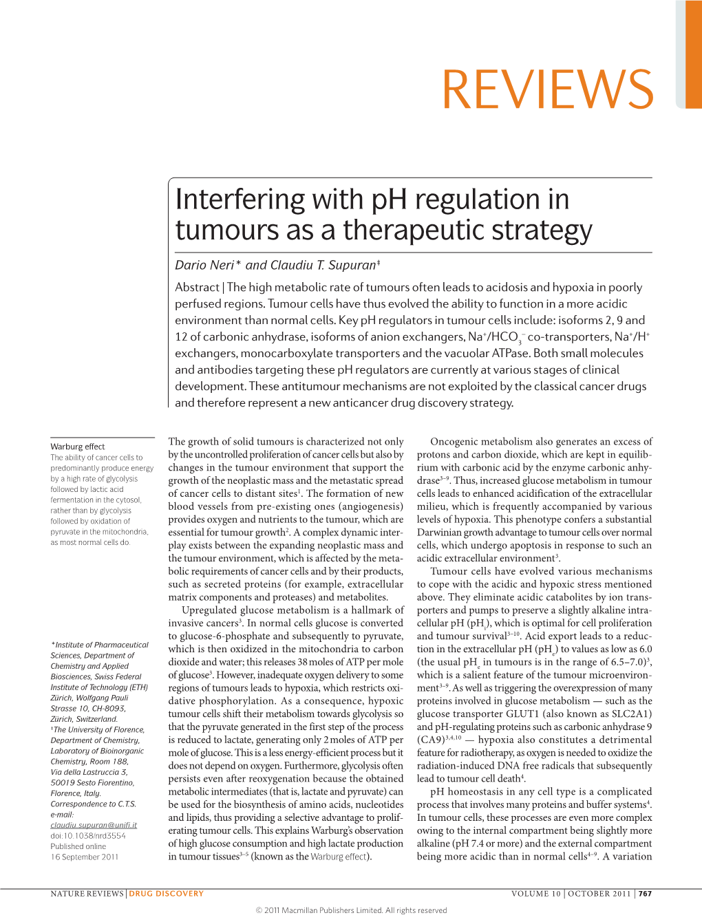 Interfering with Ph Regulation in Tumours As a Therapeutic Strategy