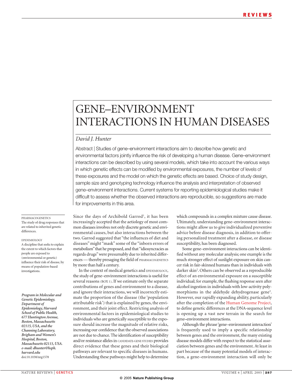 Gene–Environment Interactions in Human Diseases