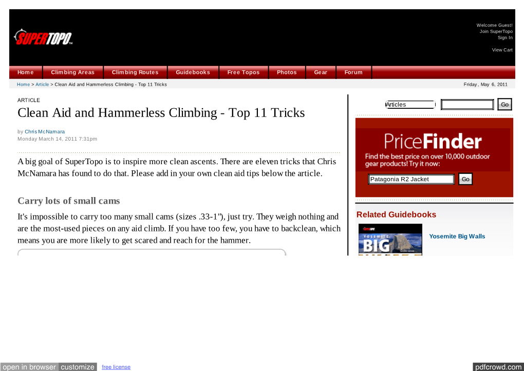 Clean Aid and Hammerless Climbing ­ Top 11 Tricks Friday , May 6, 2011