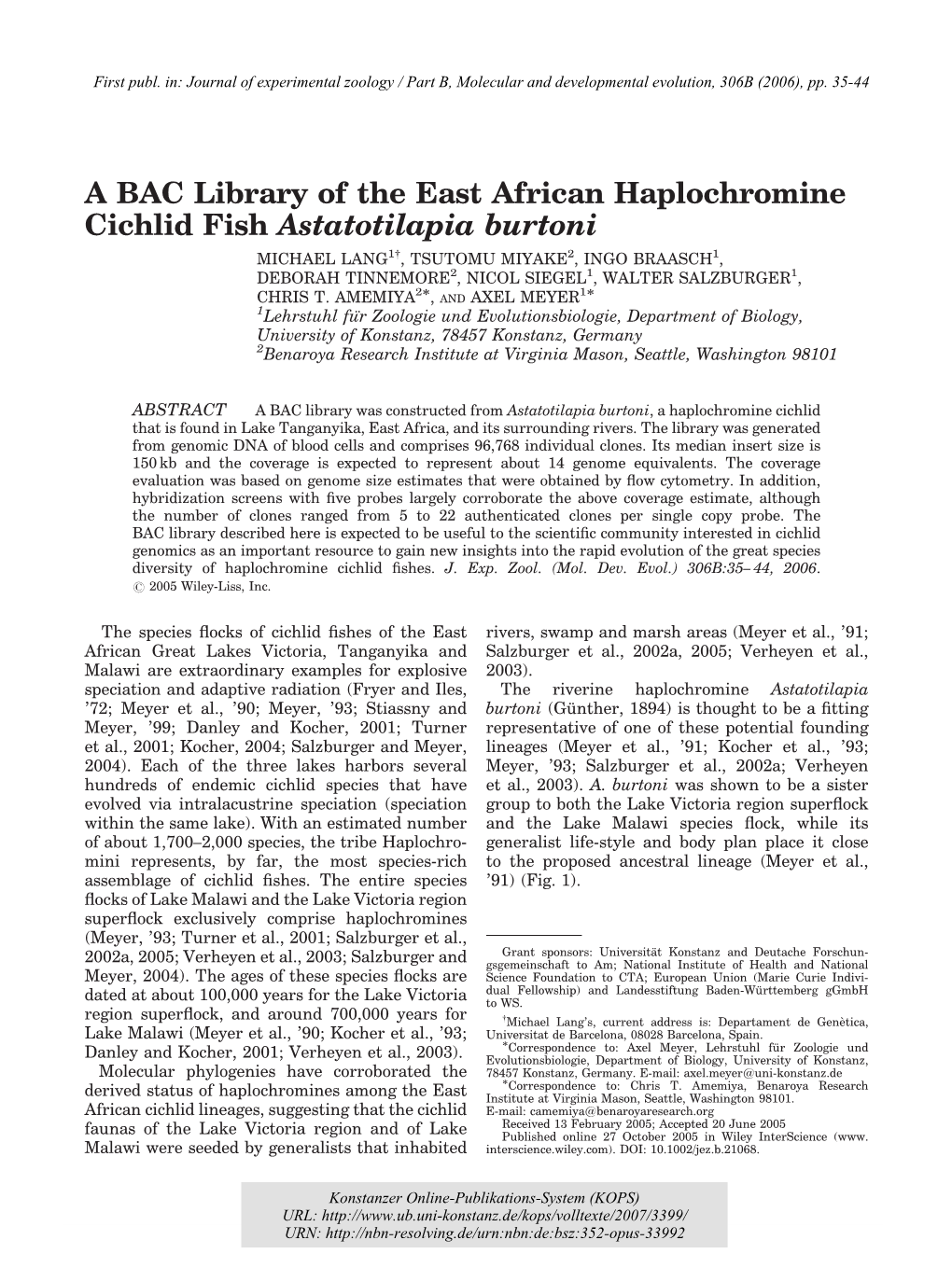 A BAC Library of the East African Haplochromine Cichlid Fish