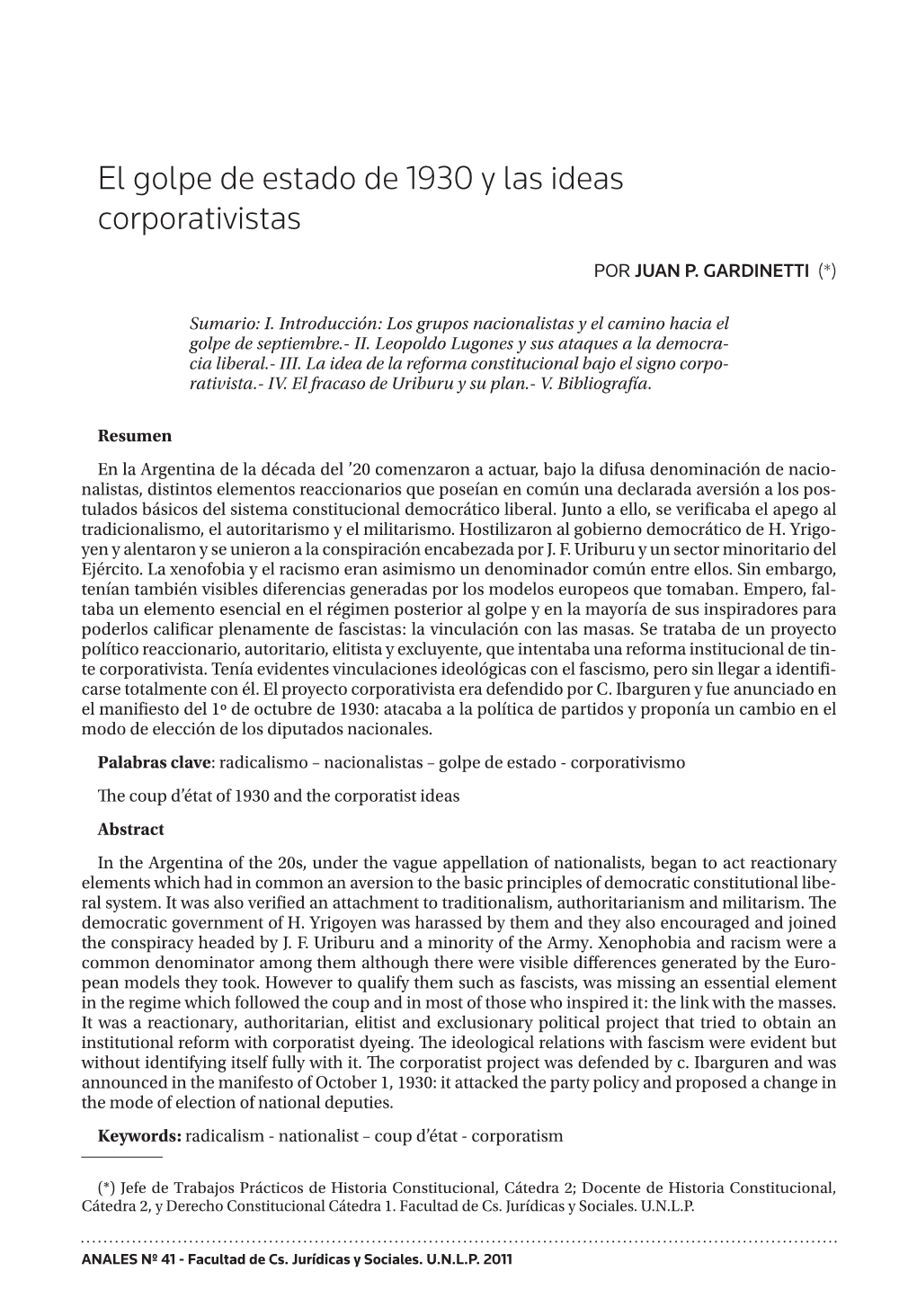 El Golpe De Estado De 1930 Y Las Ideas Corporativistas