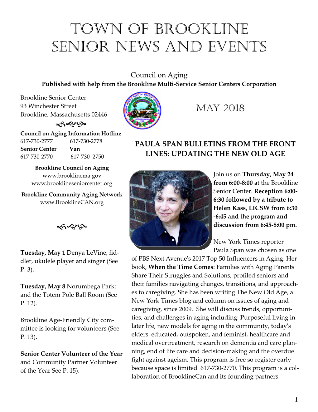 Council on Aging Newsletter MAY 2018