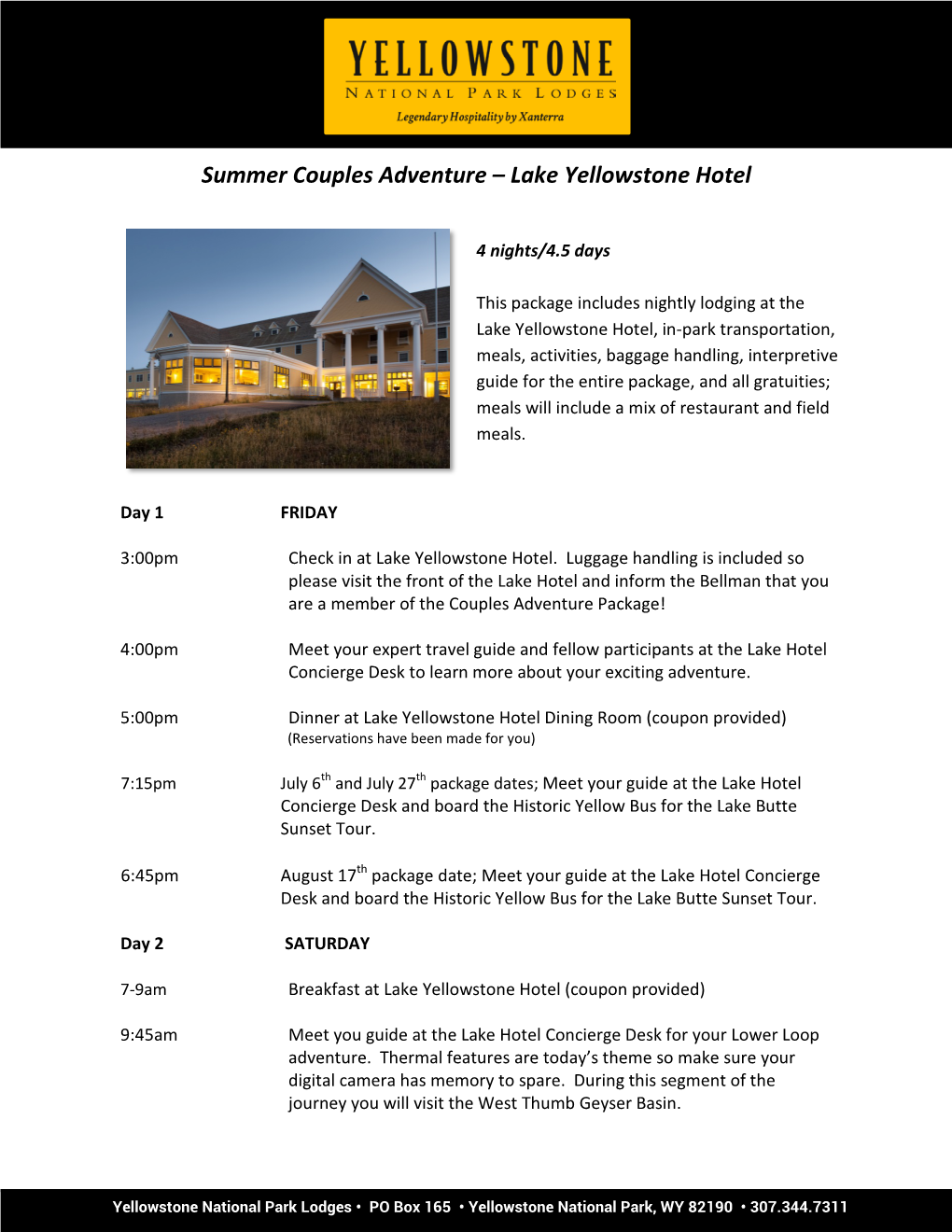 Summer Couples Adventure – Lake Yellowstone Hotel