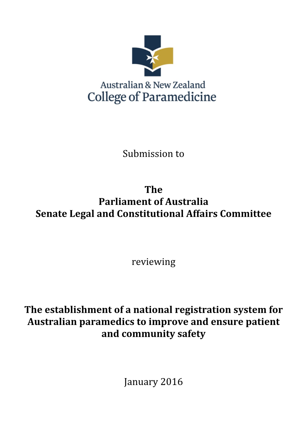 Senate Submission Regulation of Paramedics