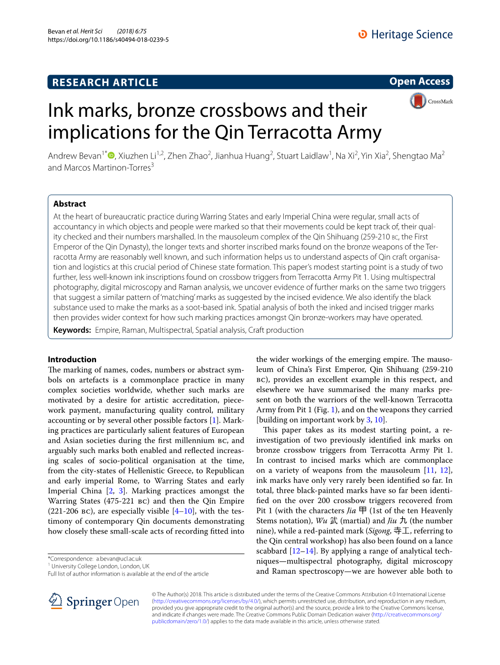 Ink Marks, Bronze Crossbows and Their Implications for the Qin Terracotta