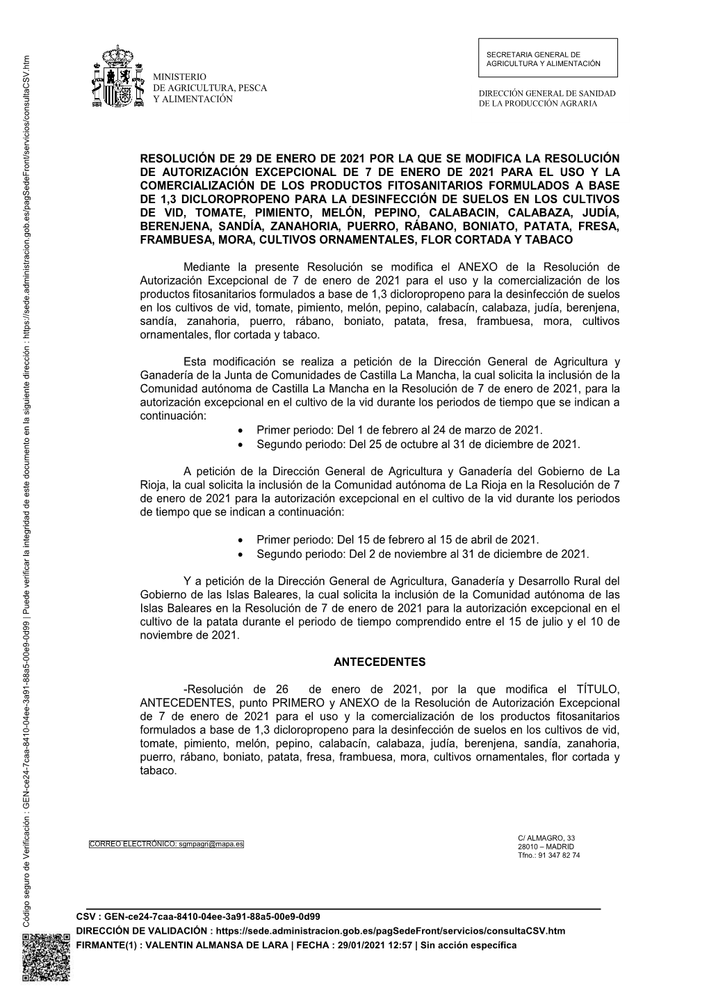 Resolución De 29 De Enero De 2021 Por La Que Se Modifica