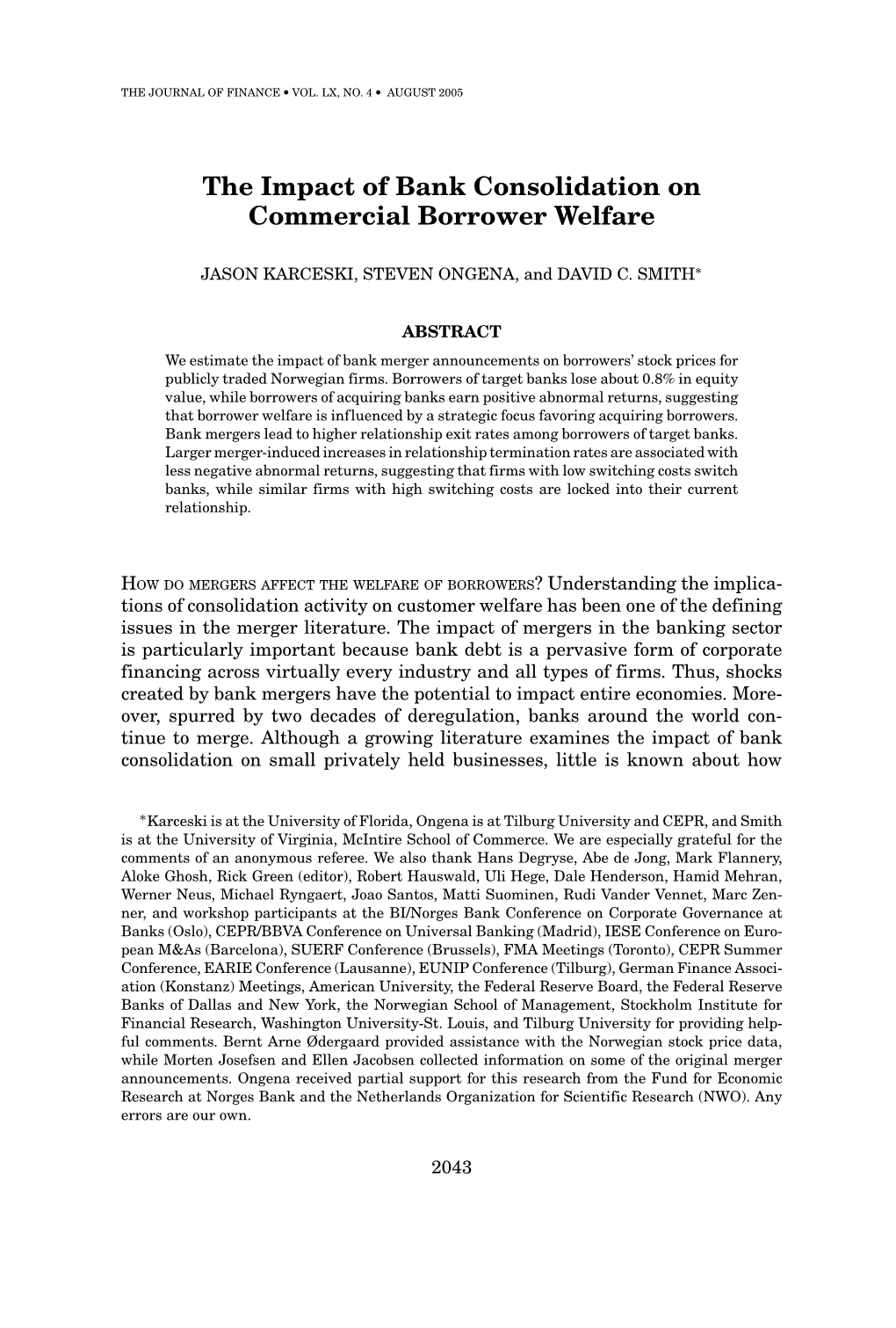 The Impact of Bank Consolidation on Commercial Borrower Welfare