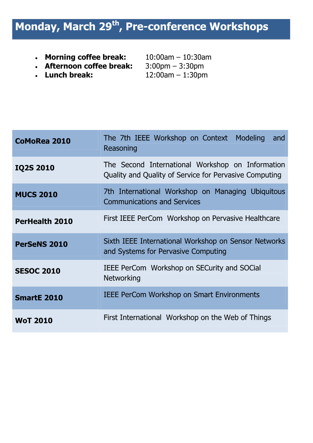 Monday, March 29Th, Pre-Conference Workshops