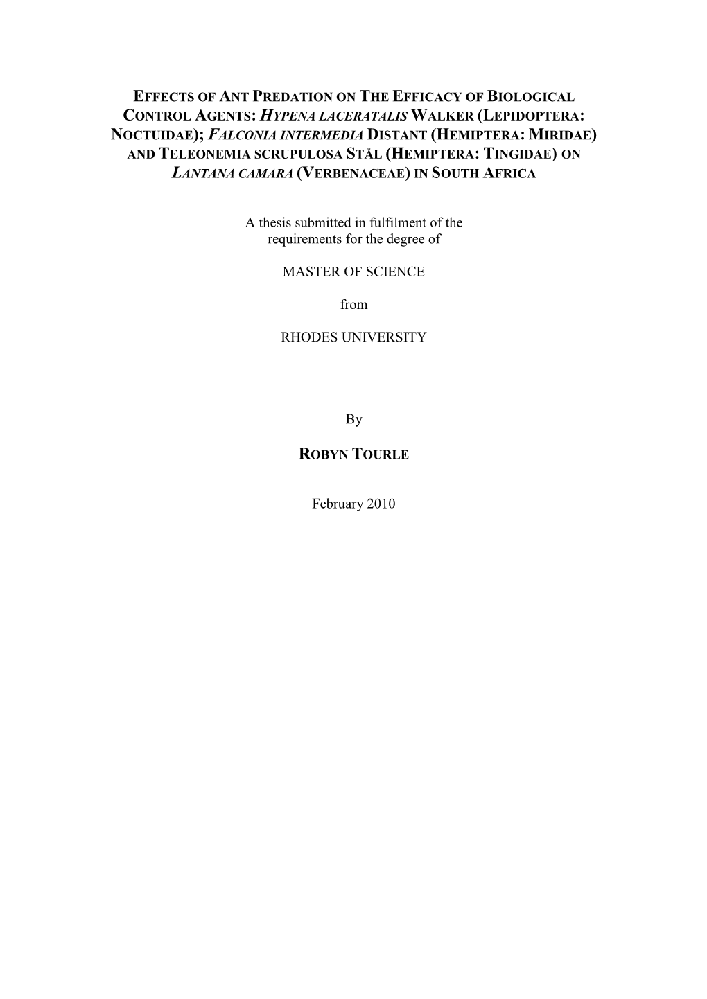 A Thesis Submitted in Fulfilment of the Requirements for the Degree Of