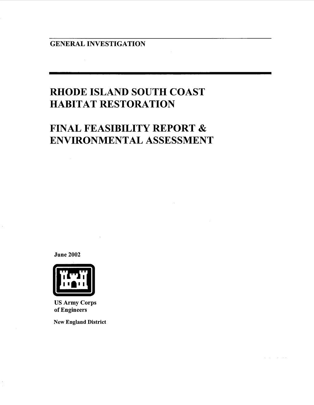 Rhode Island South Coast Habitat Restoration Feasibility Report June