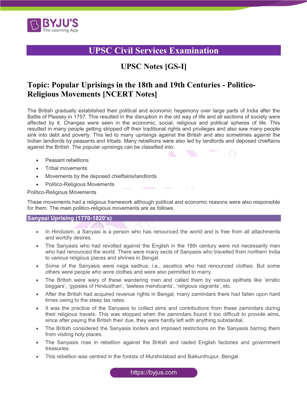 Religious Movements [NCERT Notes]