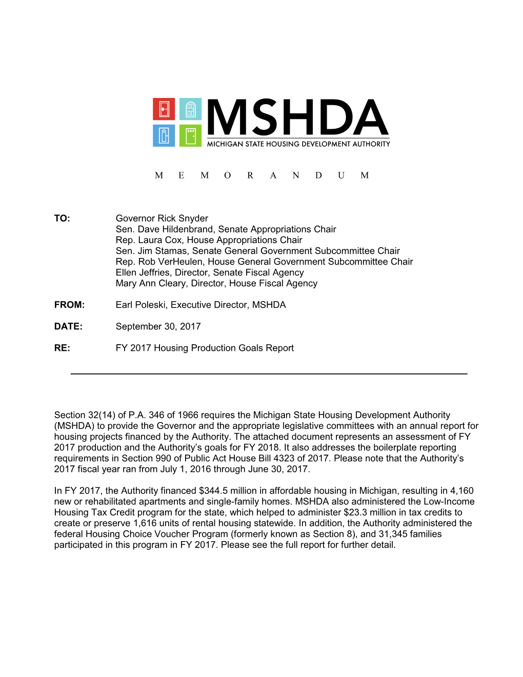 FY 2017 Housing Production Goals Report