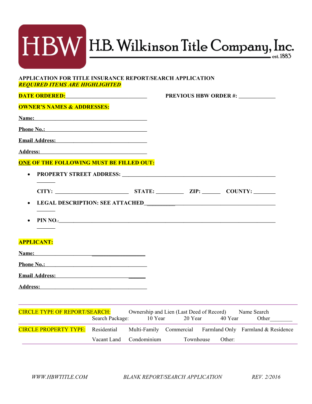 Application for Title Insurance