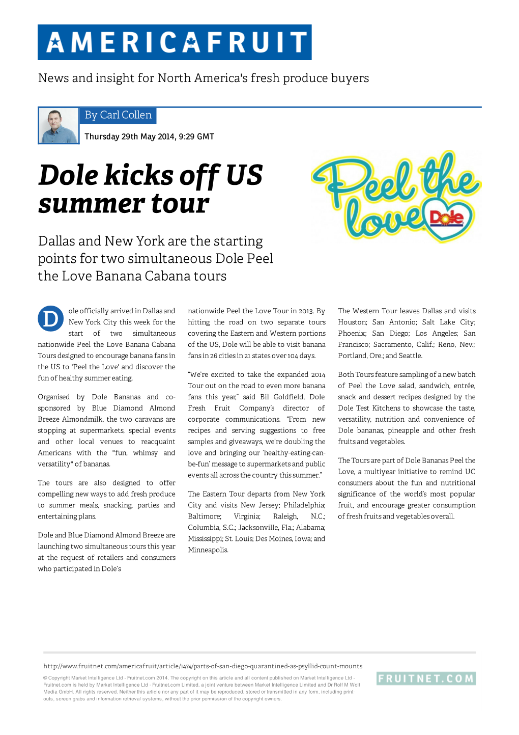 Dole Kicks Off US Summer Tour