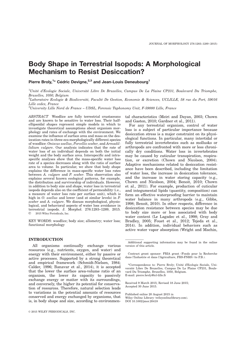 Body Shape in Terrestrial Isopods: a Morphological Mechanism to Resist Desiccation?