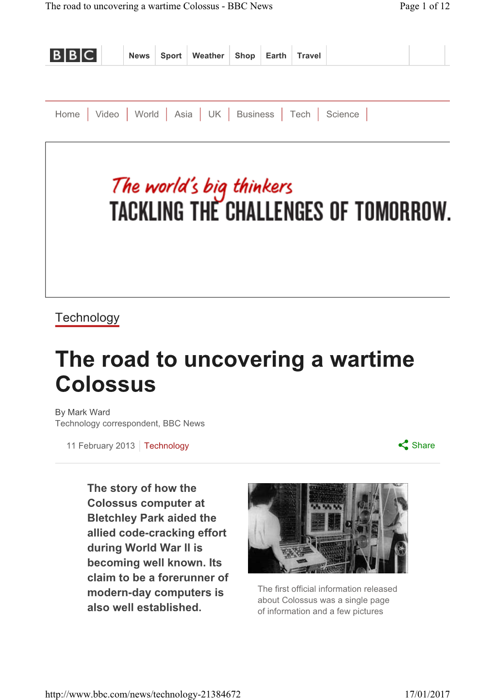 The Road to Uncovering a Wartime Colossus - BBC News Page 1 of 12