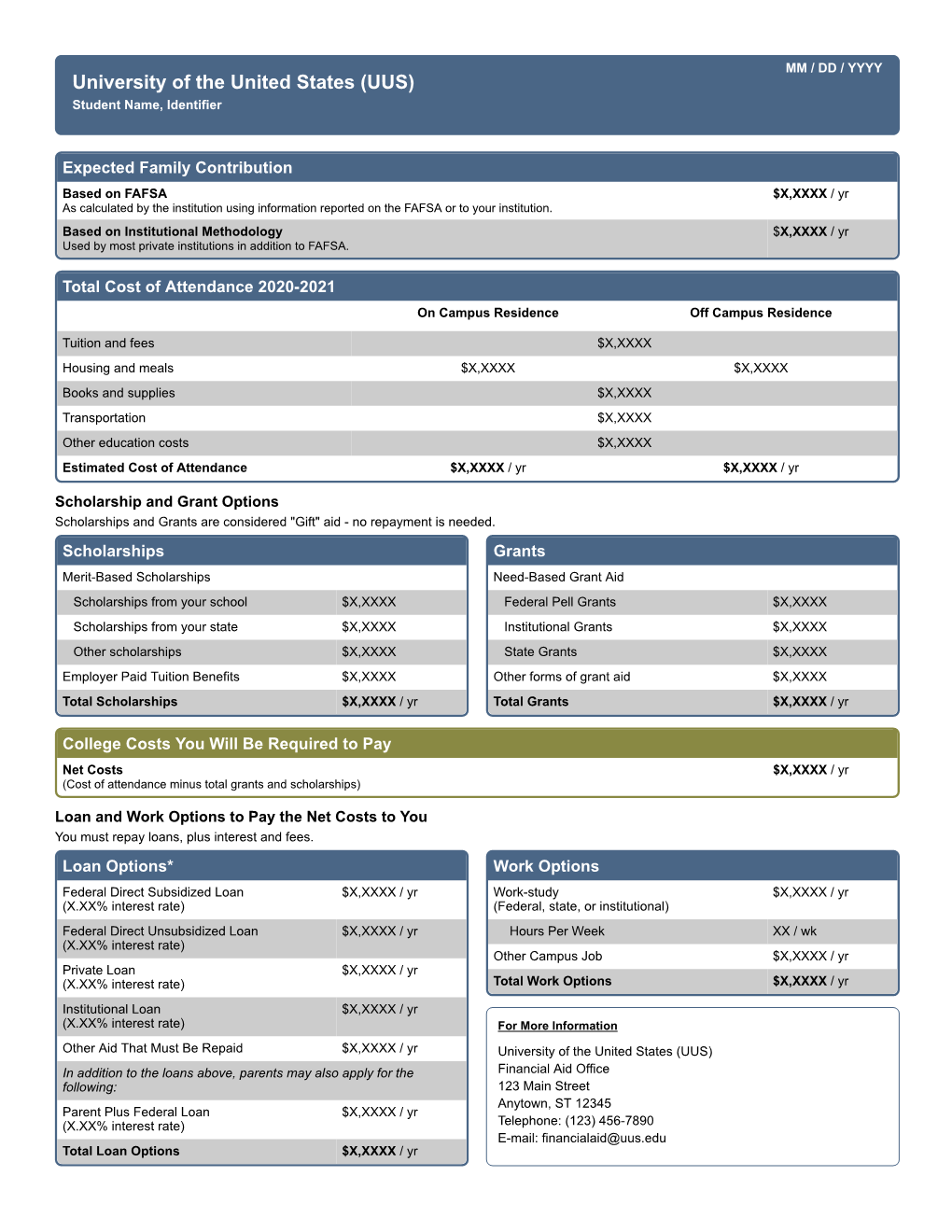2020-21 College Financing Plan Template (PDF)