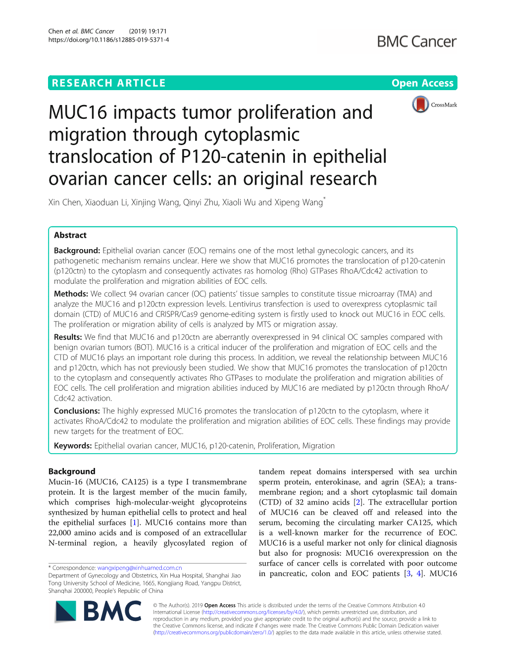 MUC16 Impacts Tumor Proliferation and Migration Through Cytoplasmic