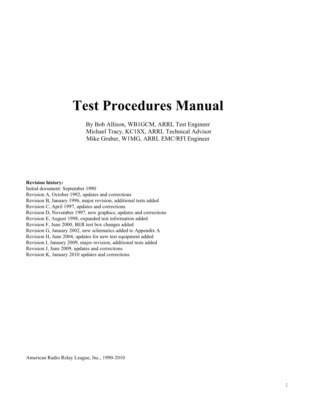 Test Procedures Manual