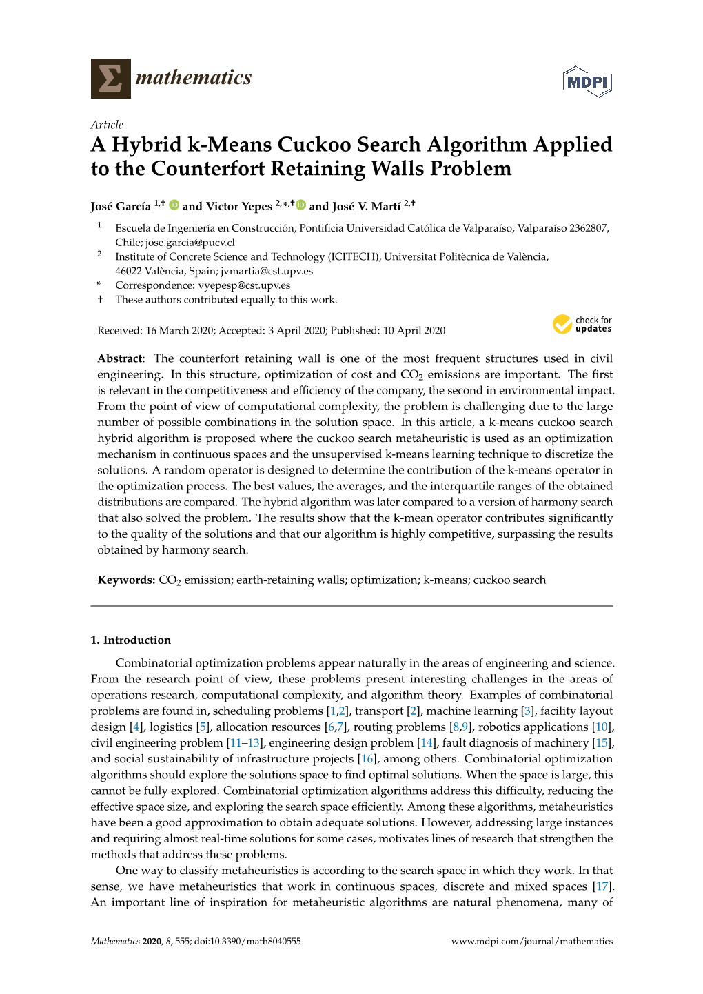 A Hybrid K-Means Cuckoo Search Algorithm Applied to the Counterfort Retaining Walls Problem