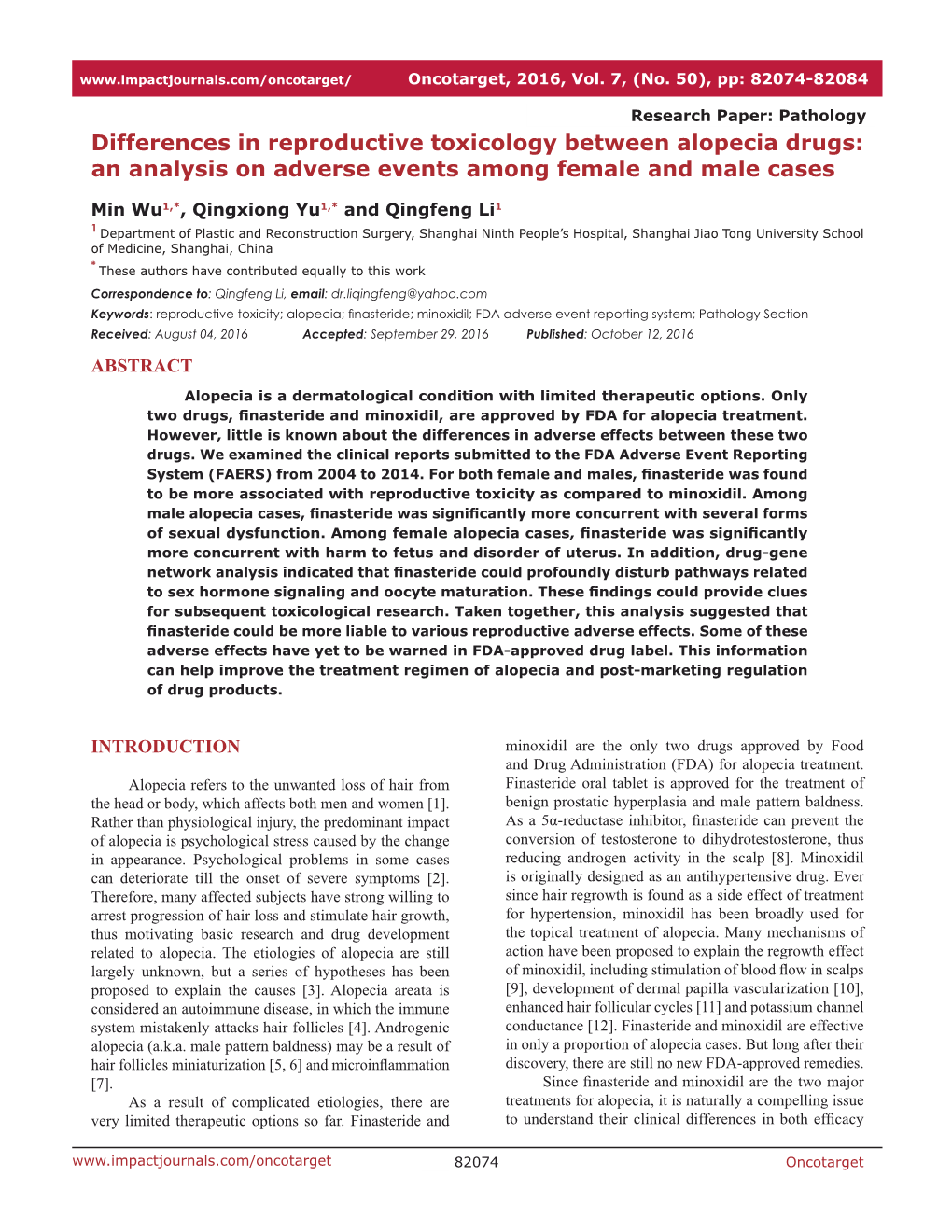 Differences in Reproductive Toxicology Between Alopecia Drugs: an Analysis on Adverse Events Among Female and Male Cases