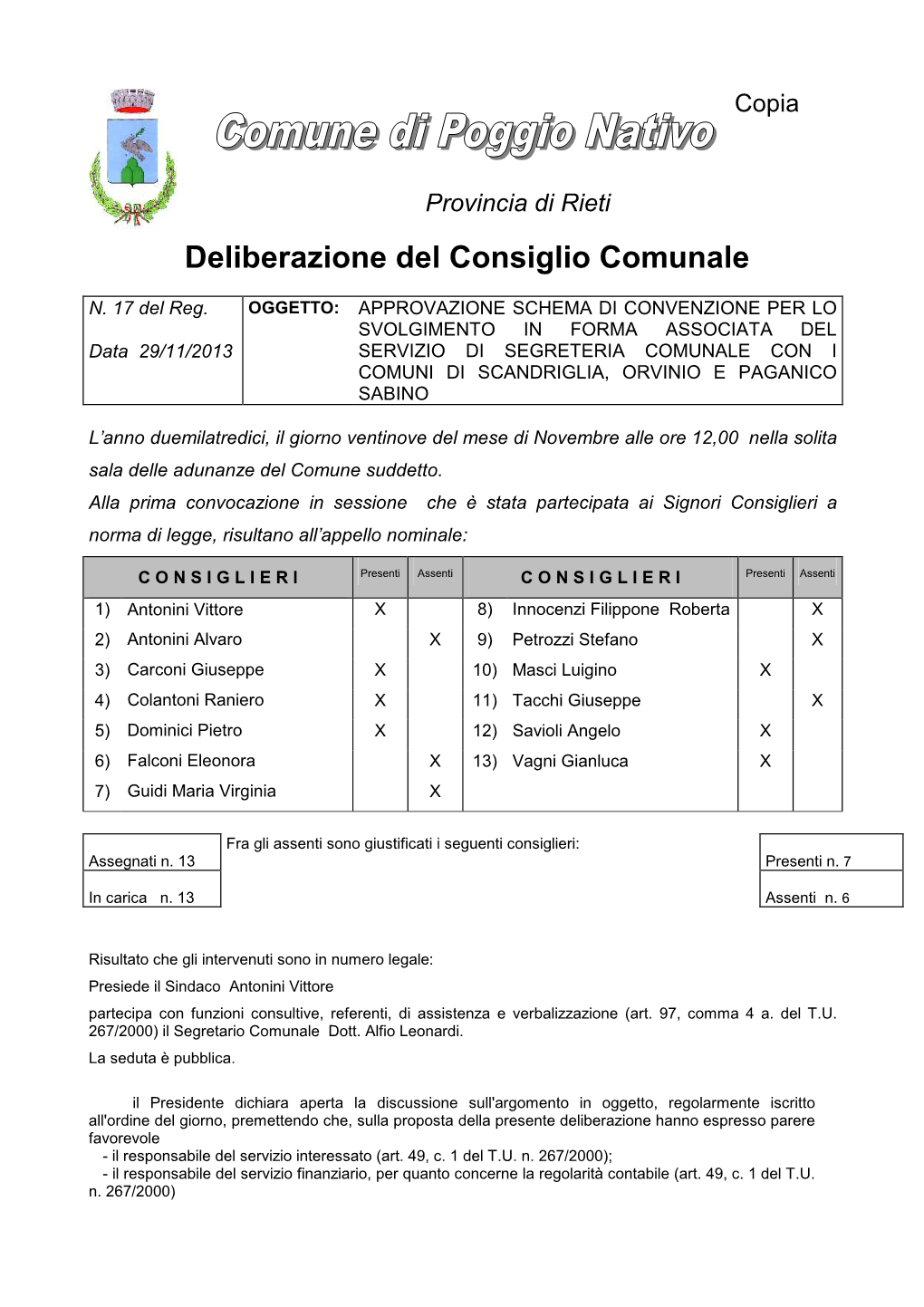 Deliberazione Del Consiglio Comunale