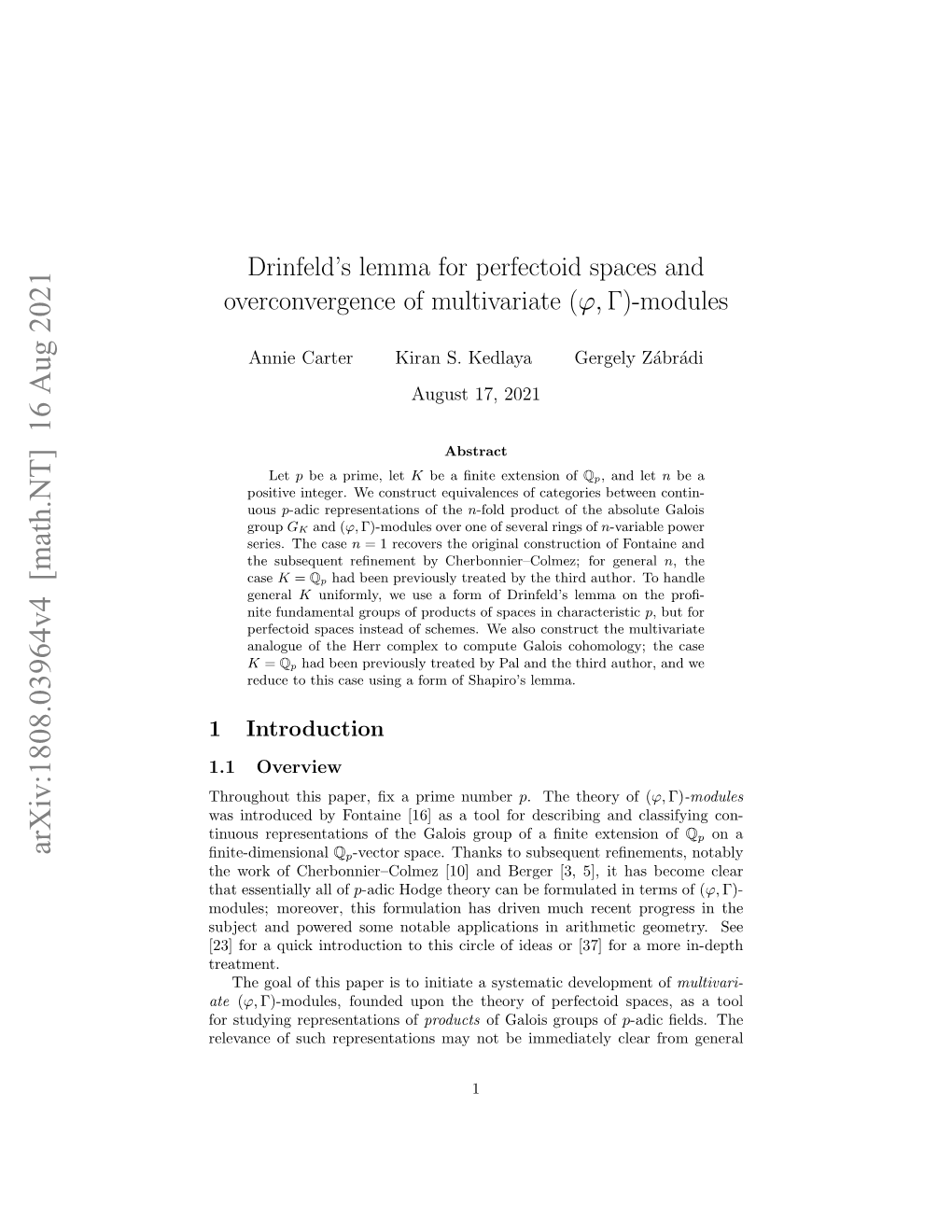 Drinfeld's Lemma for Perfectoid Spaces and Overconvergence of Multivariate