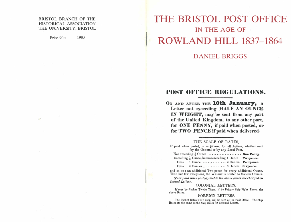 The Bristol Post Office in the Age of Rowland Hill 1837-1864