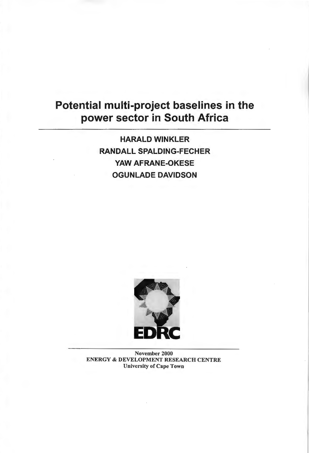 Potential Multi-Project Baselines in the Power Sector in South Africa