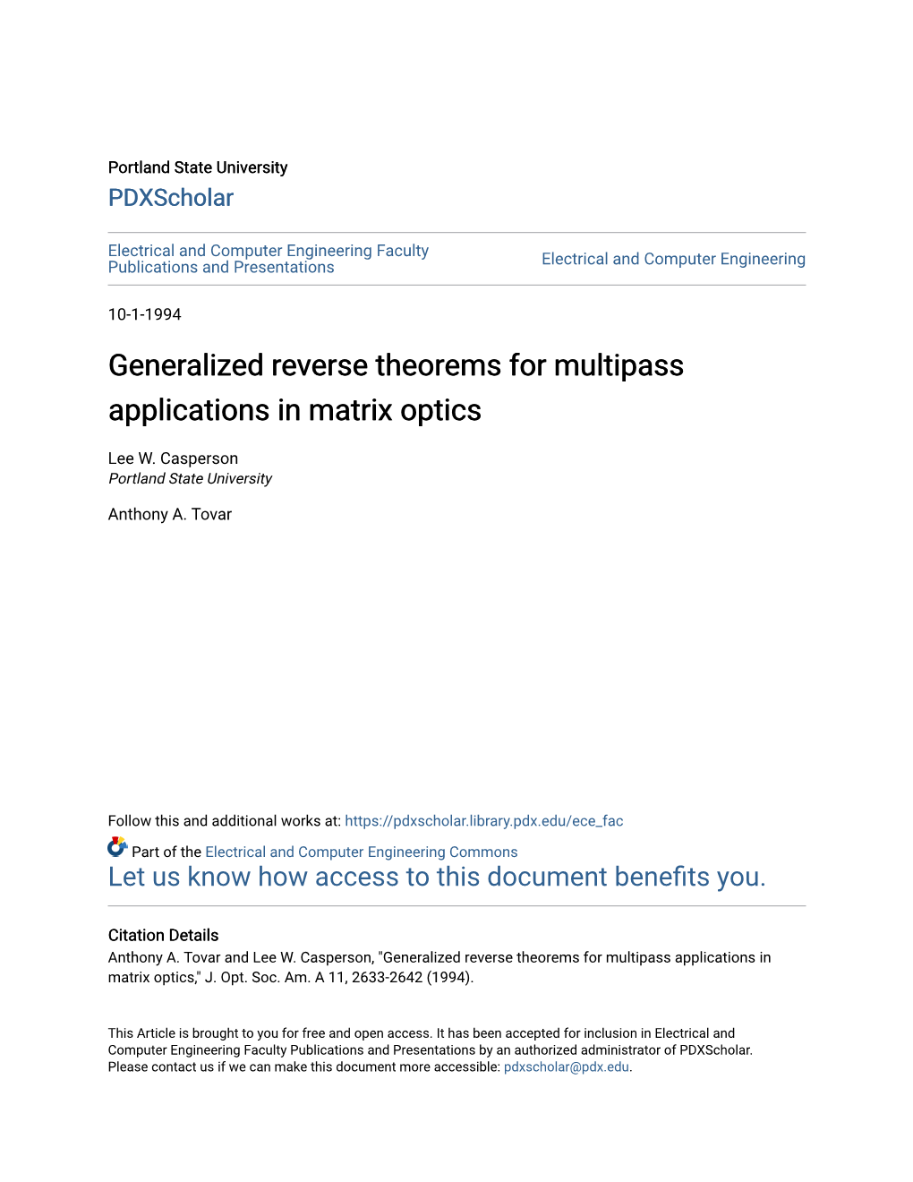 Generalized Reverse Theorems for Multipass Applications in Matrix Optics
