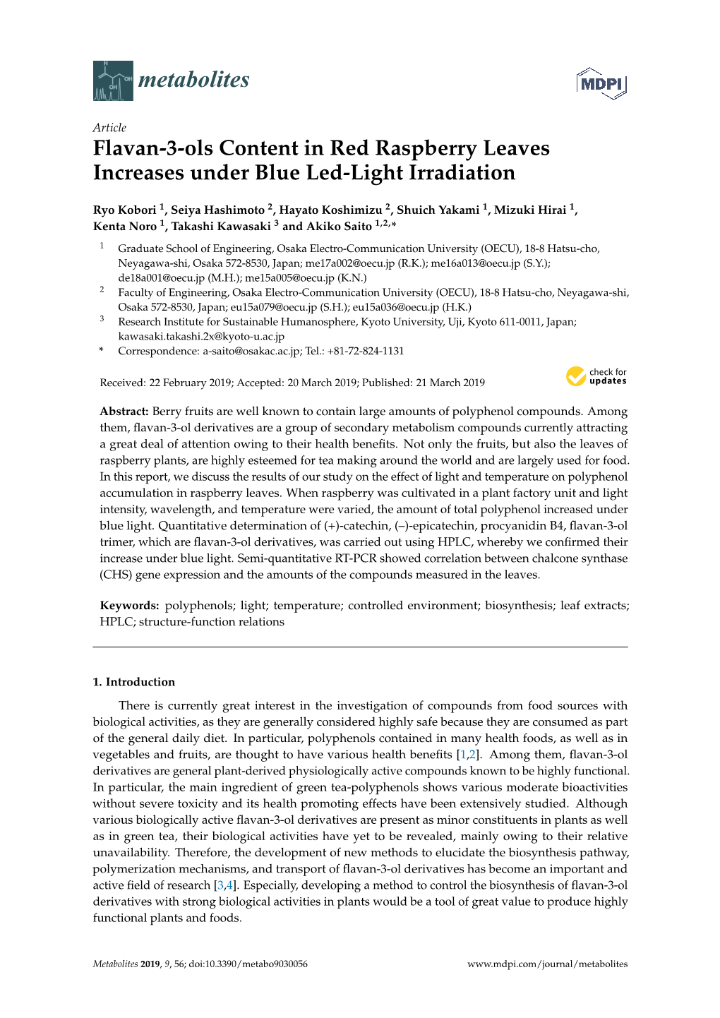 Flavan-3-Ols Content in Red Raspberry Leaves Increases Under Blue Led-Light Irradiation