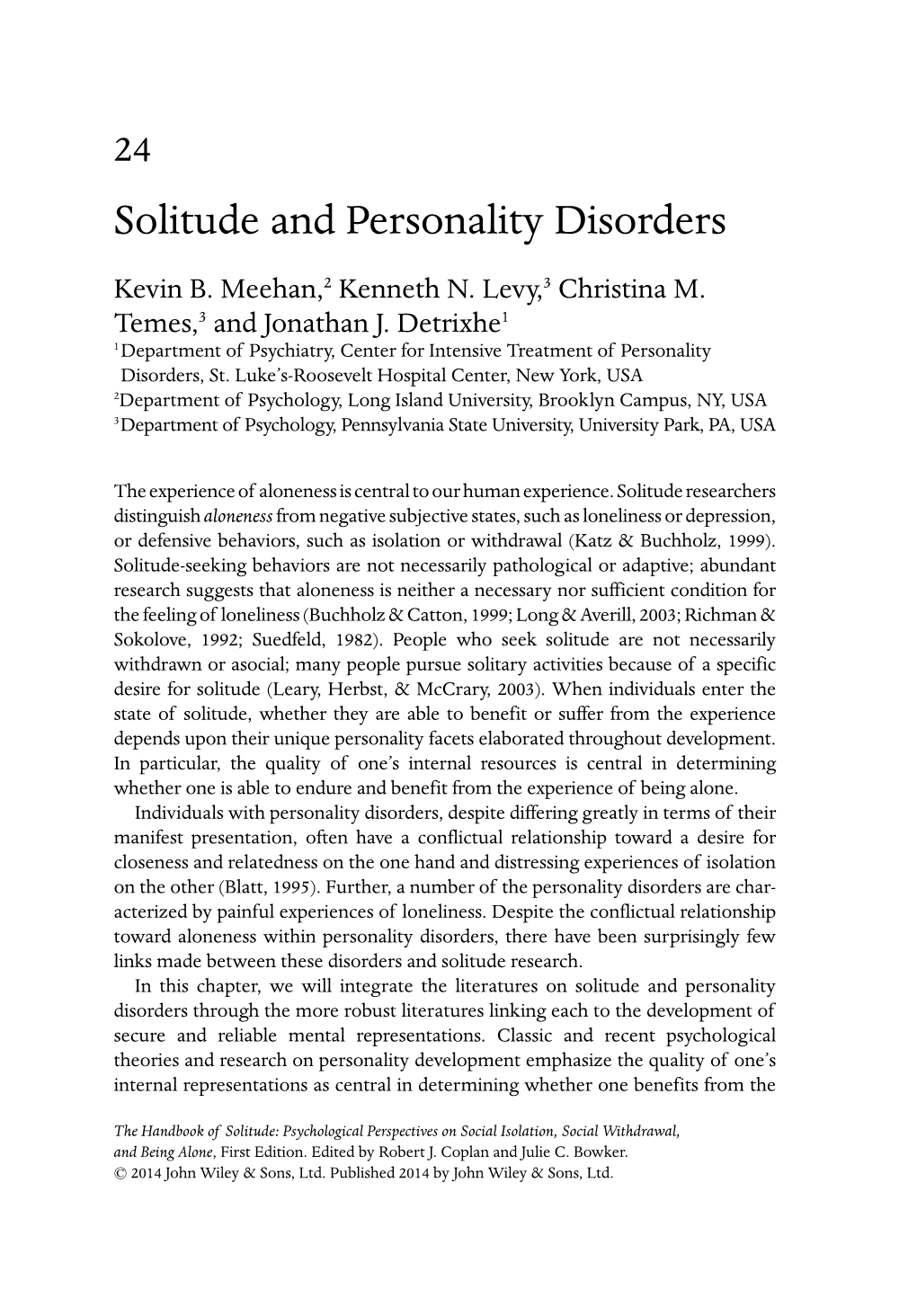 Solitude and Personality Disorders Kevin B