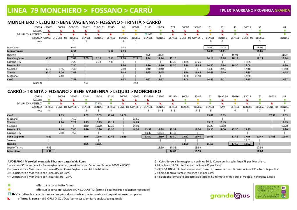 LINEA 79 MONCHIERO &gt; FOSSANO &gt; CARRÙ