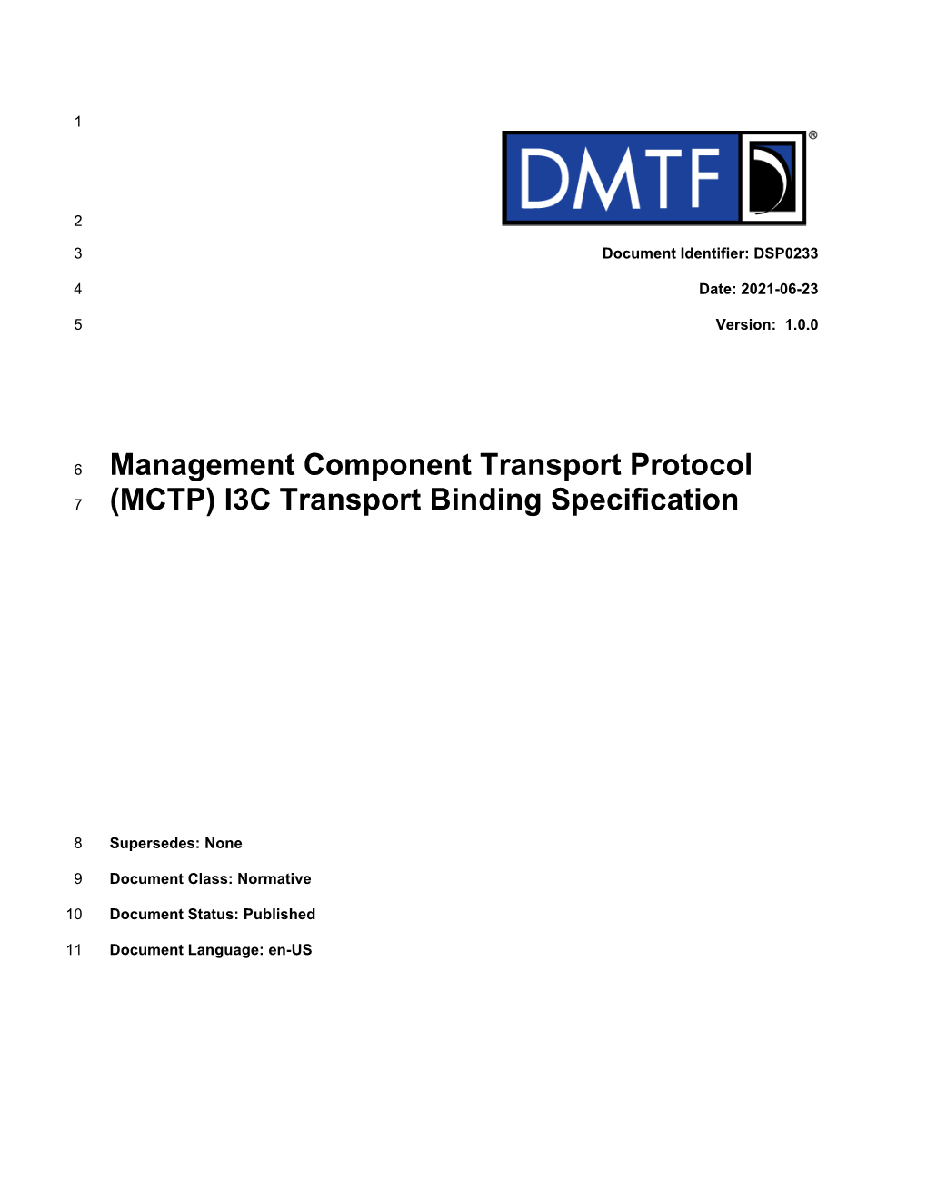 Management Component Transport Protocol (MCTP) I3C Transport