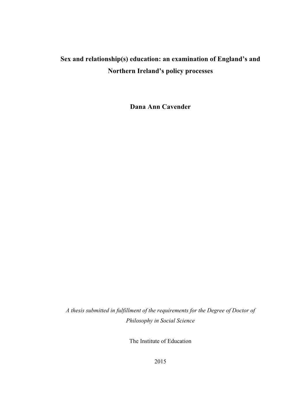 Education: an Examination of England’S and Northern Ireland’S Policy Processes