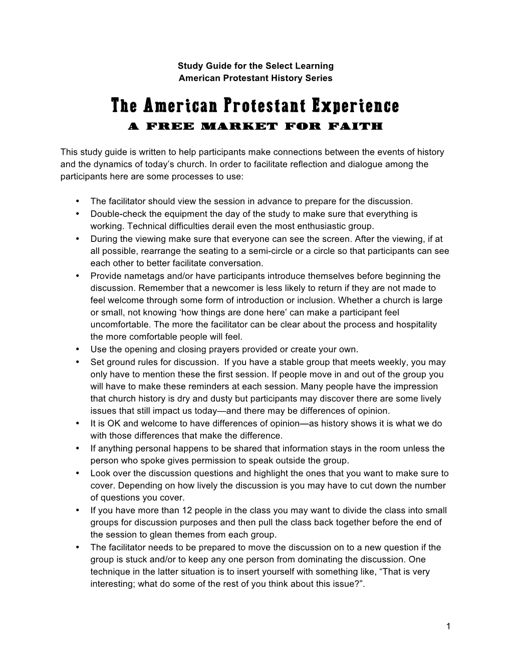 The American Protestant Experience Study Guide