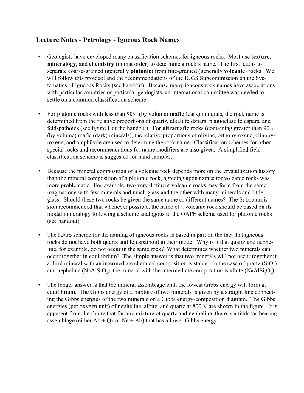 Lecture Notes - Petrology - Igneous Rock Names