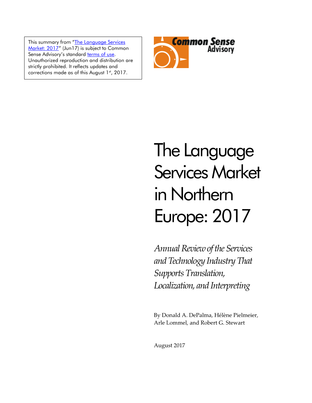 The Language Services Market in Northern Europe: 2017