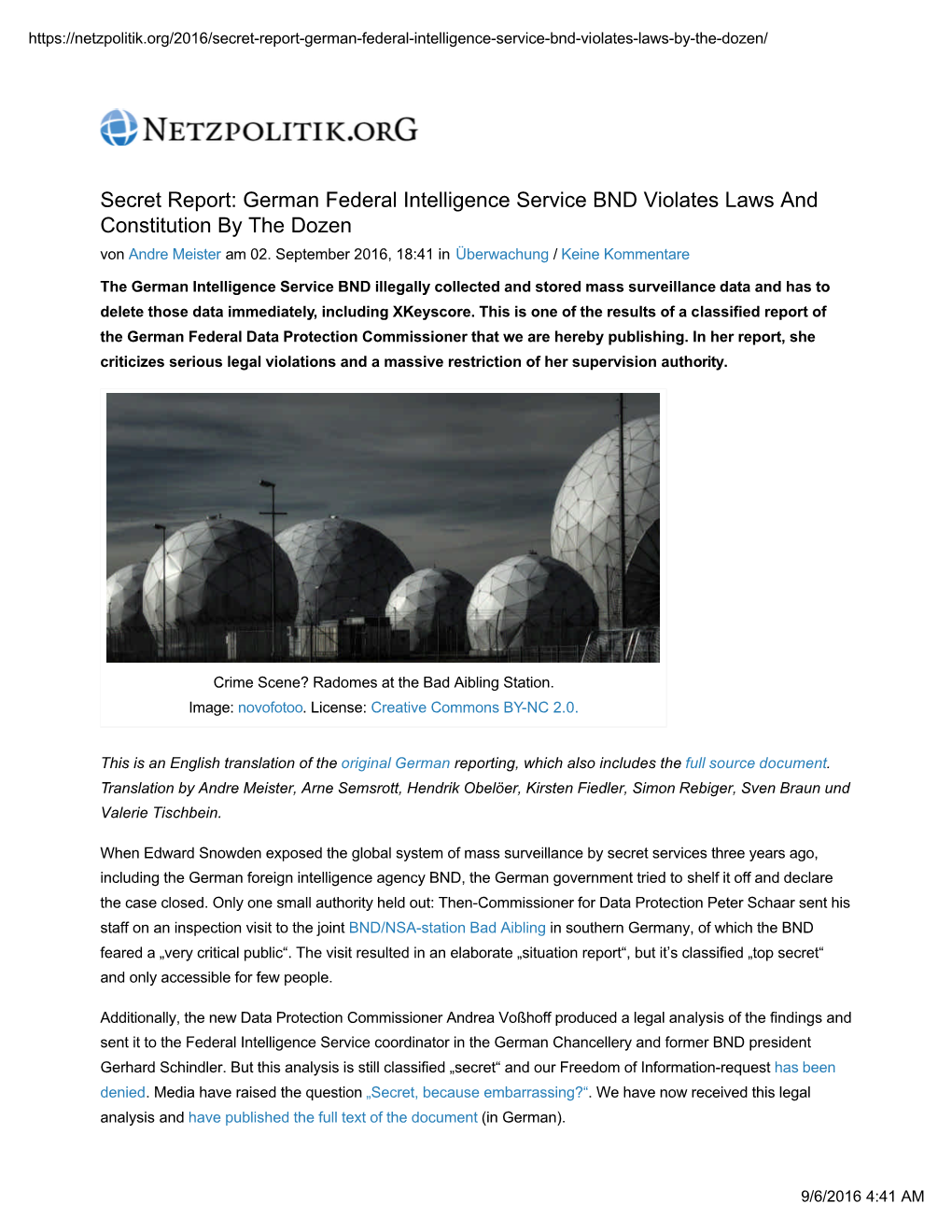 Secret Report: German Federal Intelligence Service BND Violates Laws and Constitution by the Dozen Von Andre Meister Am 02