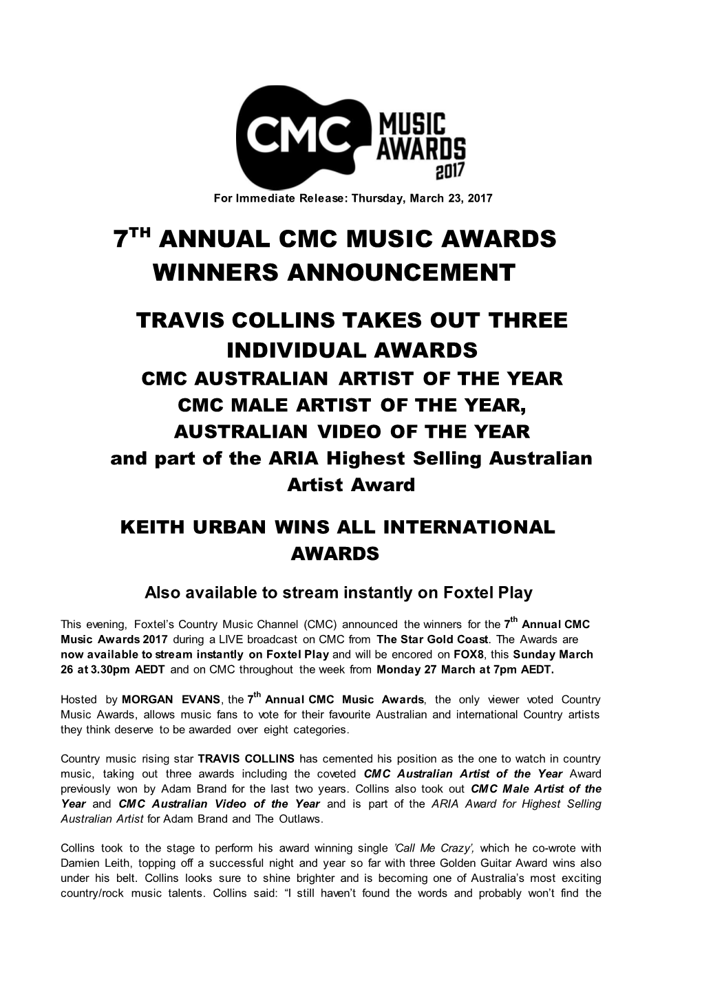 7Th Annual Cmc Music Awards Winners Announcement