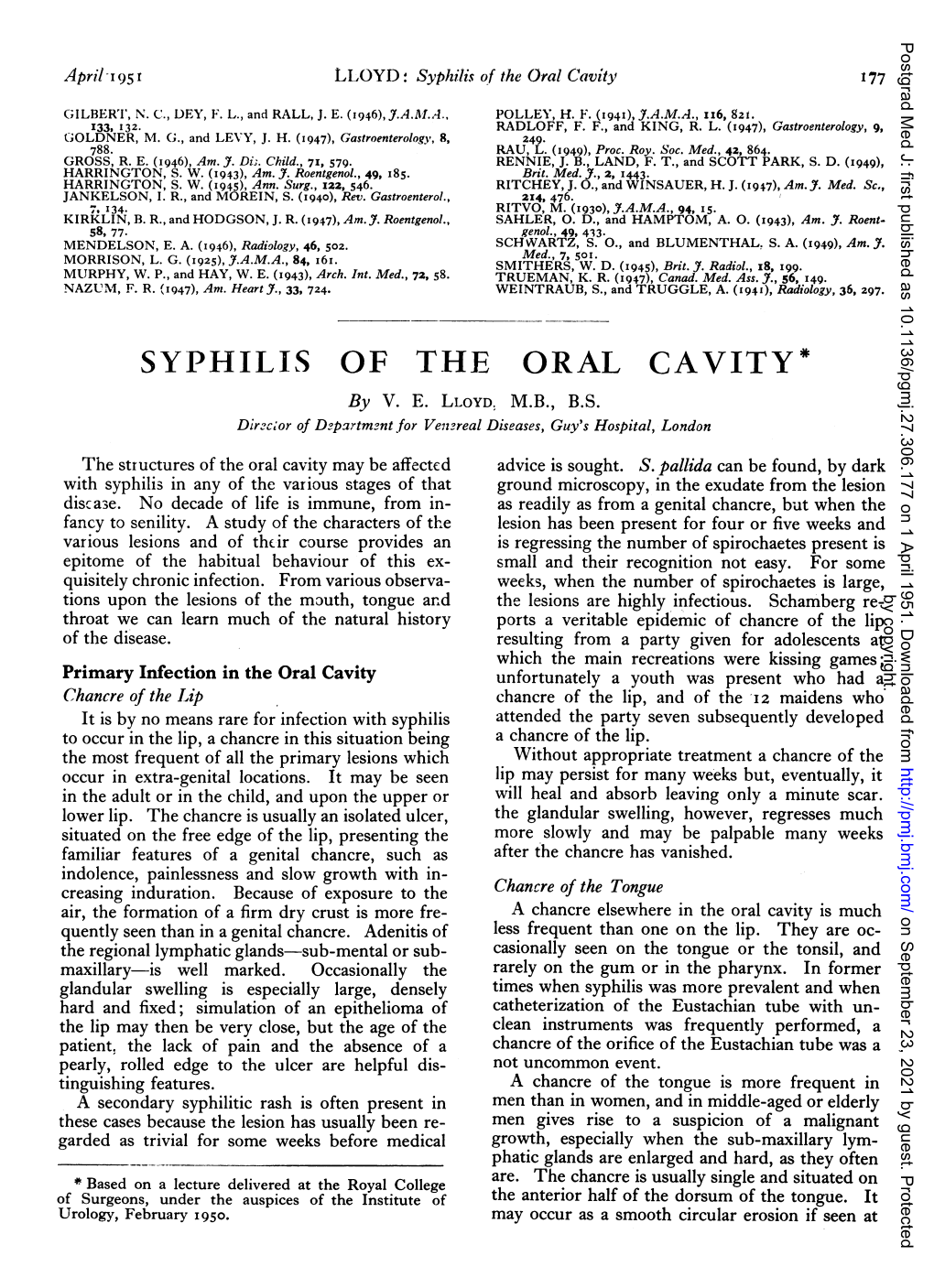 SYPHILIS of the ORAL CAVITY* by V