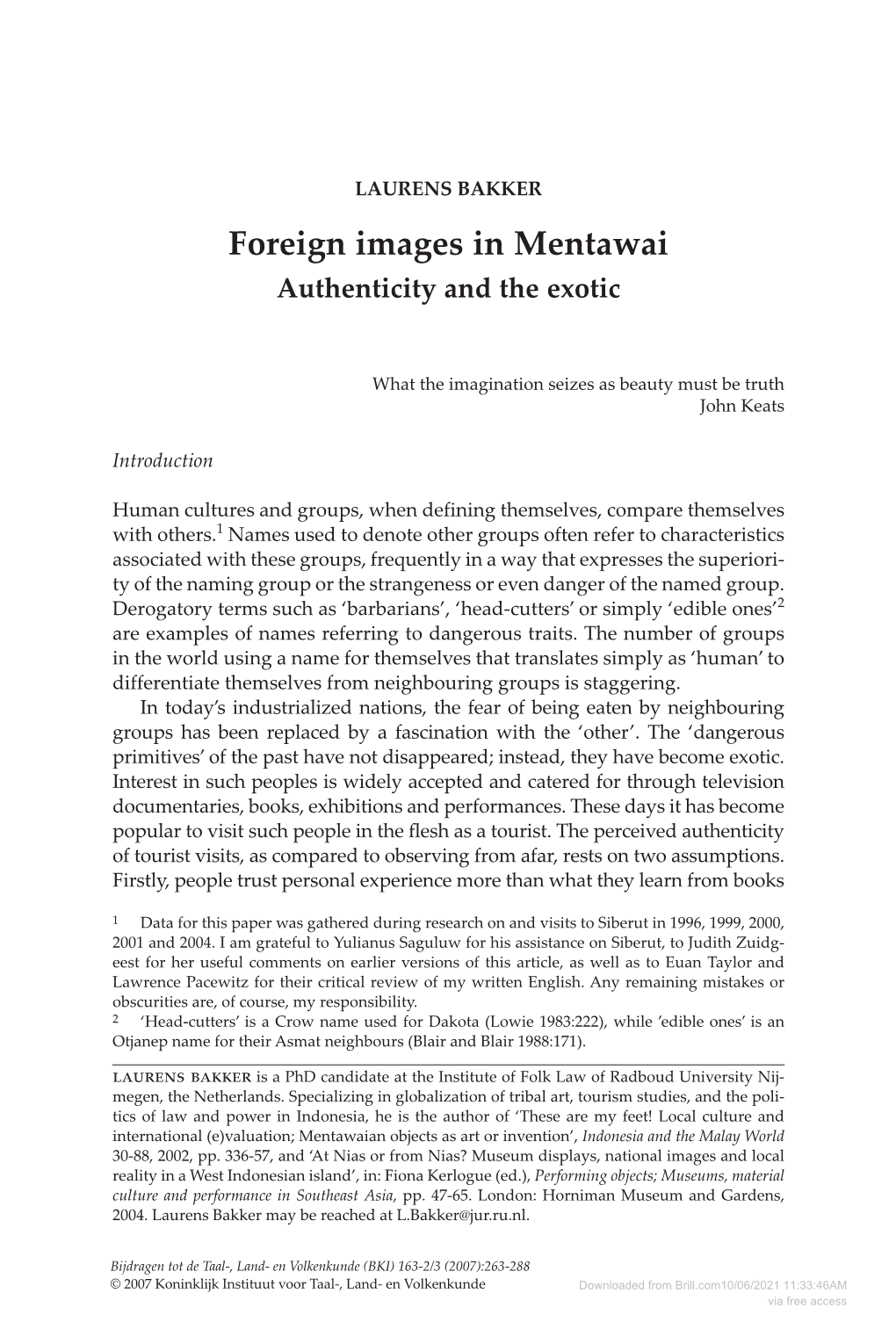 Foreign Images in Mentawai Authenticity and the Exotic