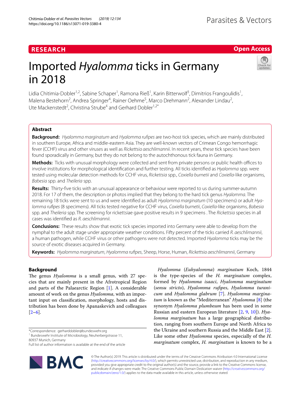 Imported Hyalomma Ticks in Germany in 2018