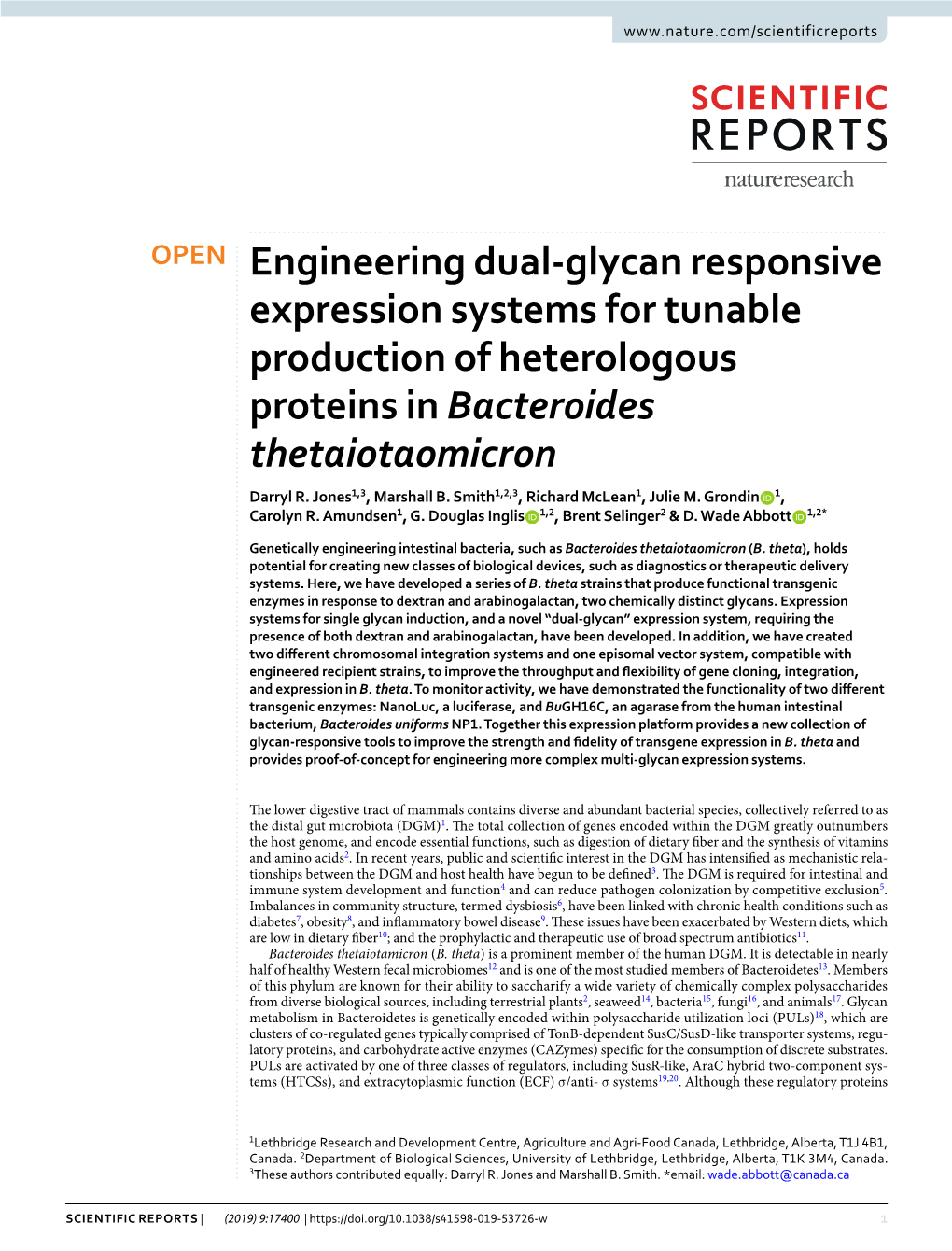 Engineering Dual-Glycan Responsive Expression Systems for Tunable Production of Heterologous Proteins in Bacteroides Thetaiotaomicron Darryl R