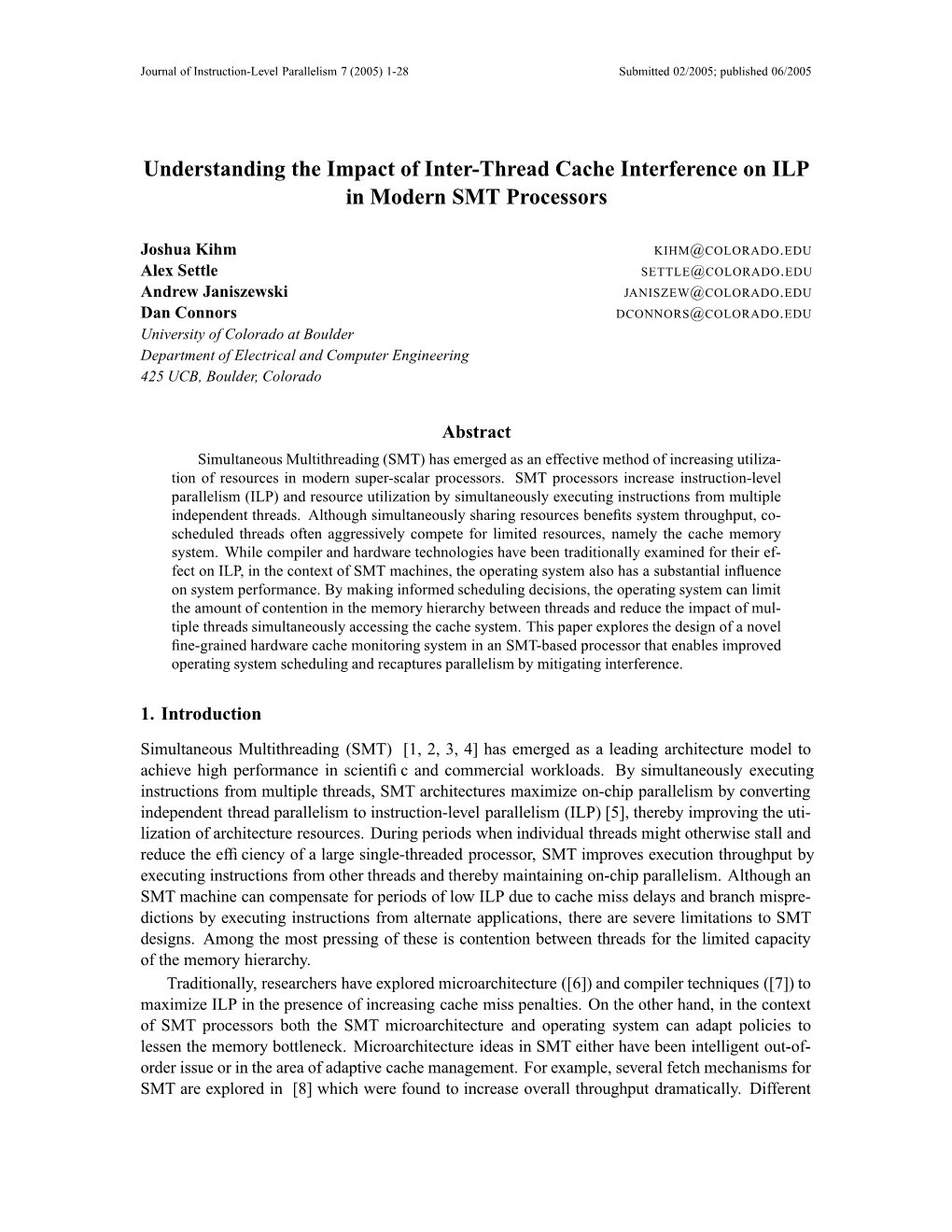 Understanding the Impact of Inter-Thread Cache Interference on ILP in Modern SMT Processors