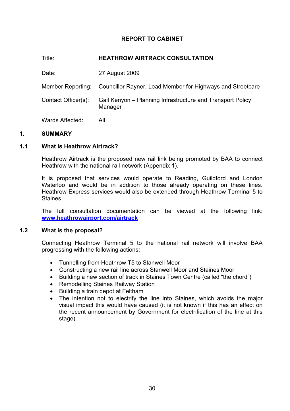 HEATHROW AIRTRACK CONSULTATION Date