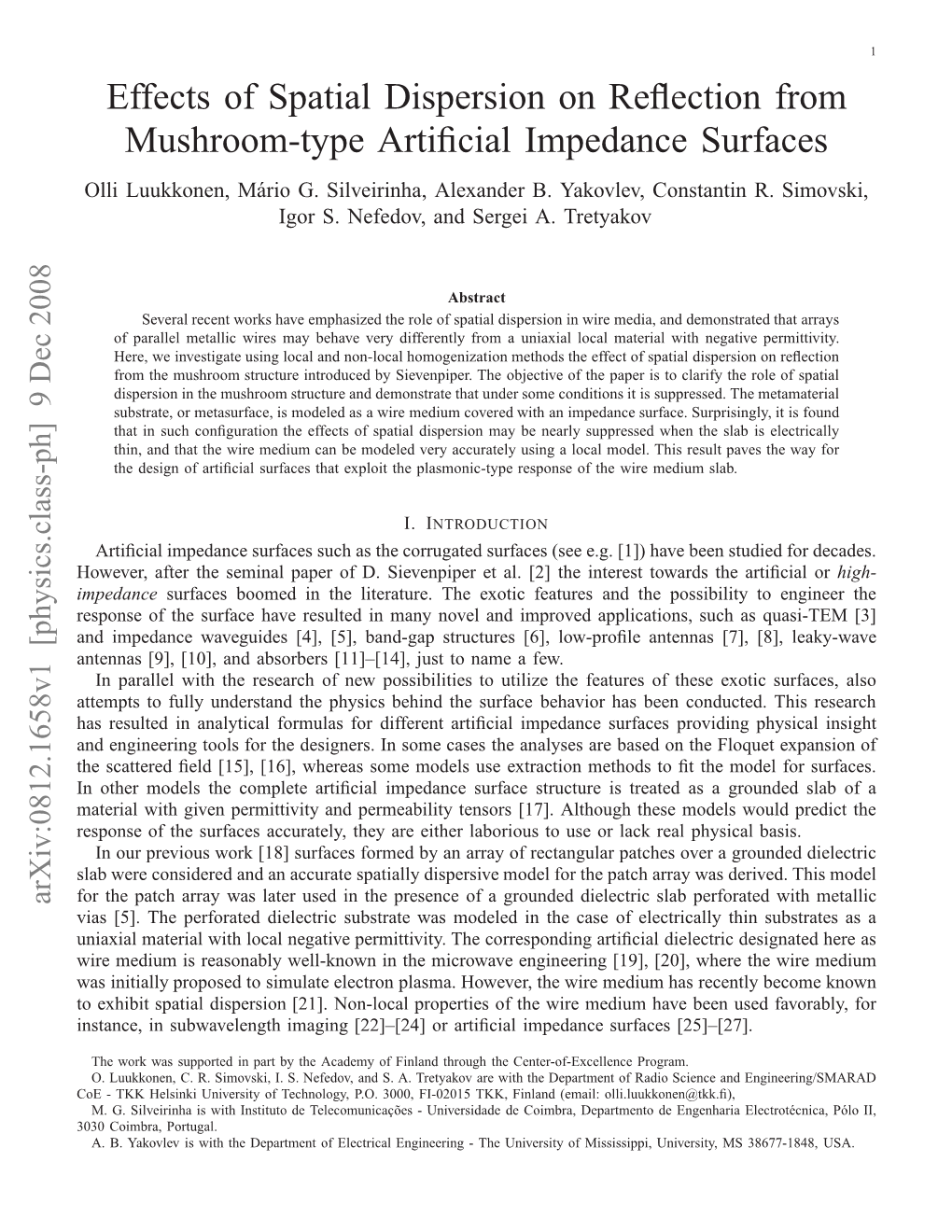 Effects of Spatial Dispersion on Reflection from Mushroom-Type