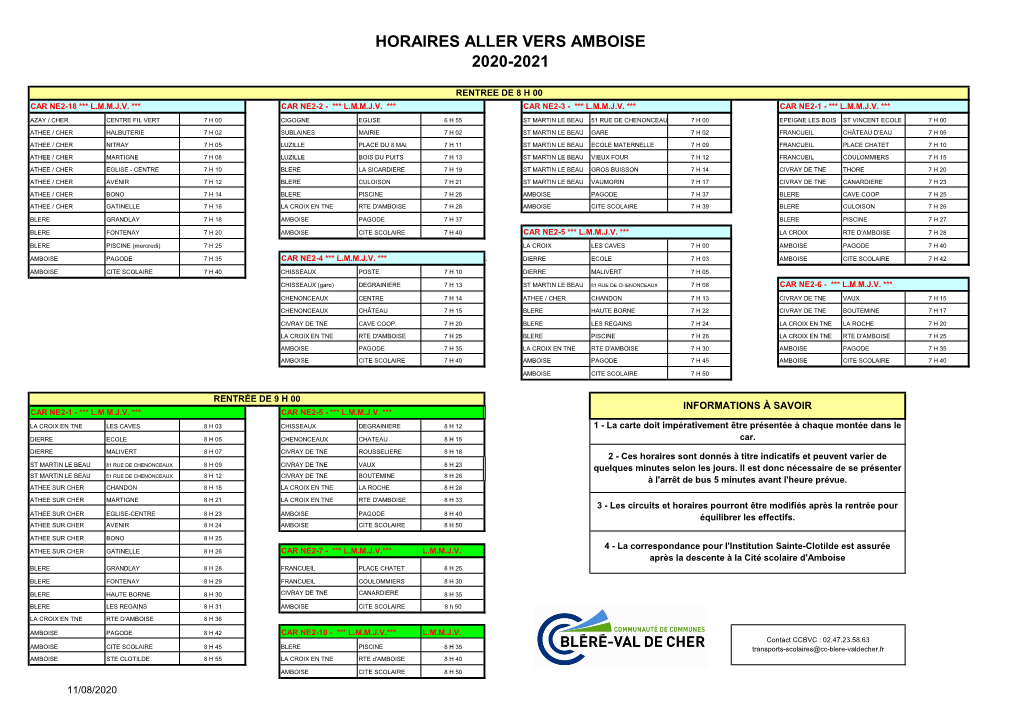 Horaires Aller Vers Amboise 2020-2021